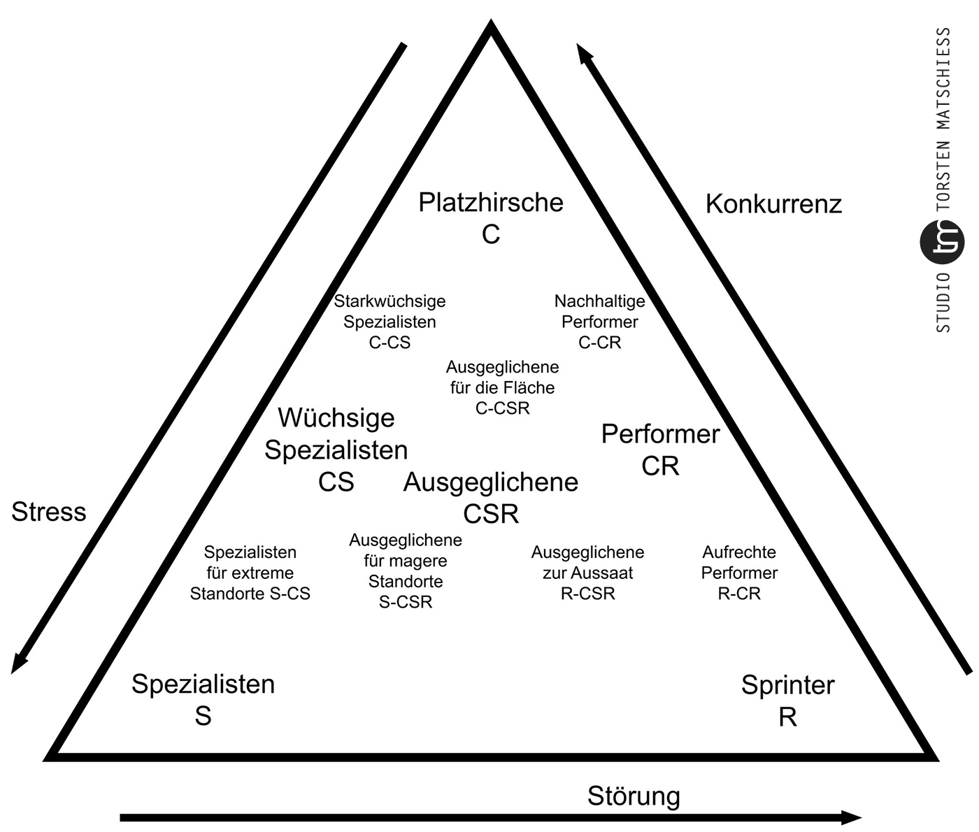 Primär- und differenzierte Mischtypen im Strategietypen-Dreieck nach Grime